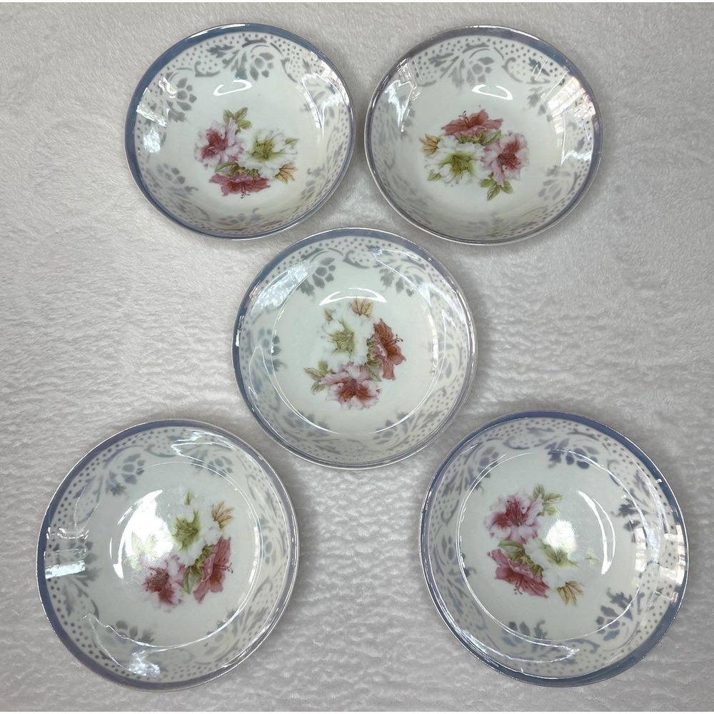 5 Triple Crown China Bowls Germany Floral 224 6" Set Iridescent Look Vintage GC